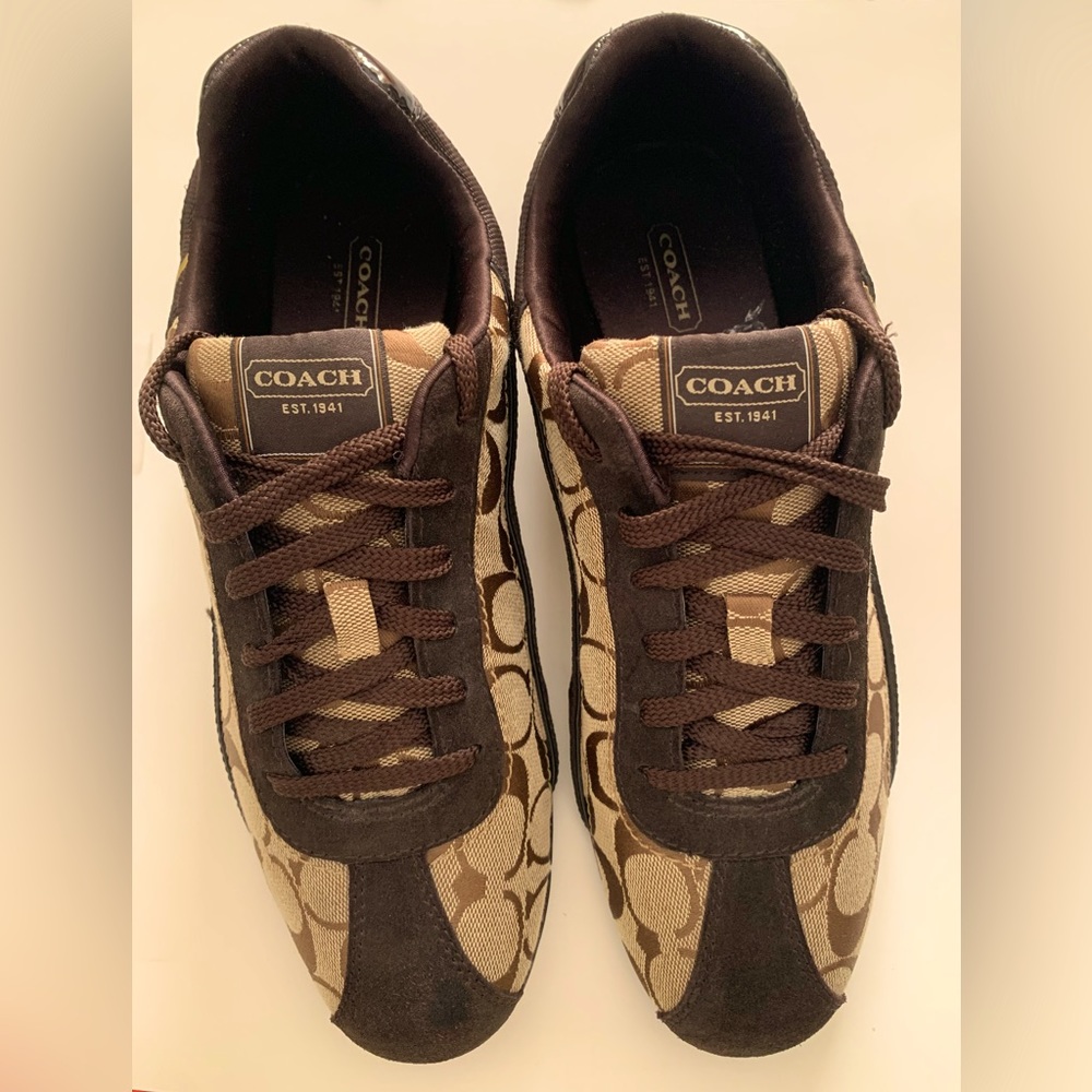 Coach Hilary Brown and Tan logo sneakers Size 10